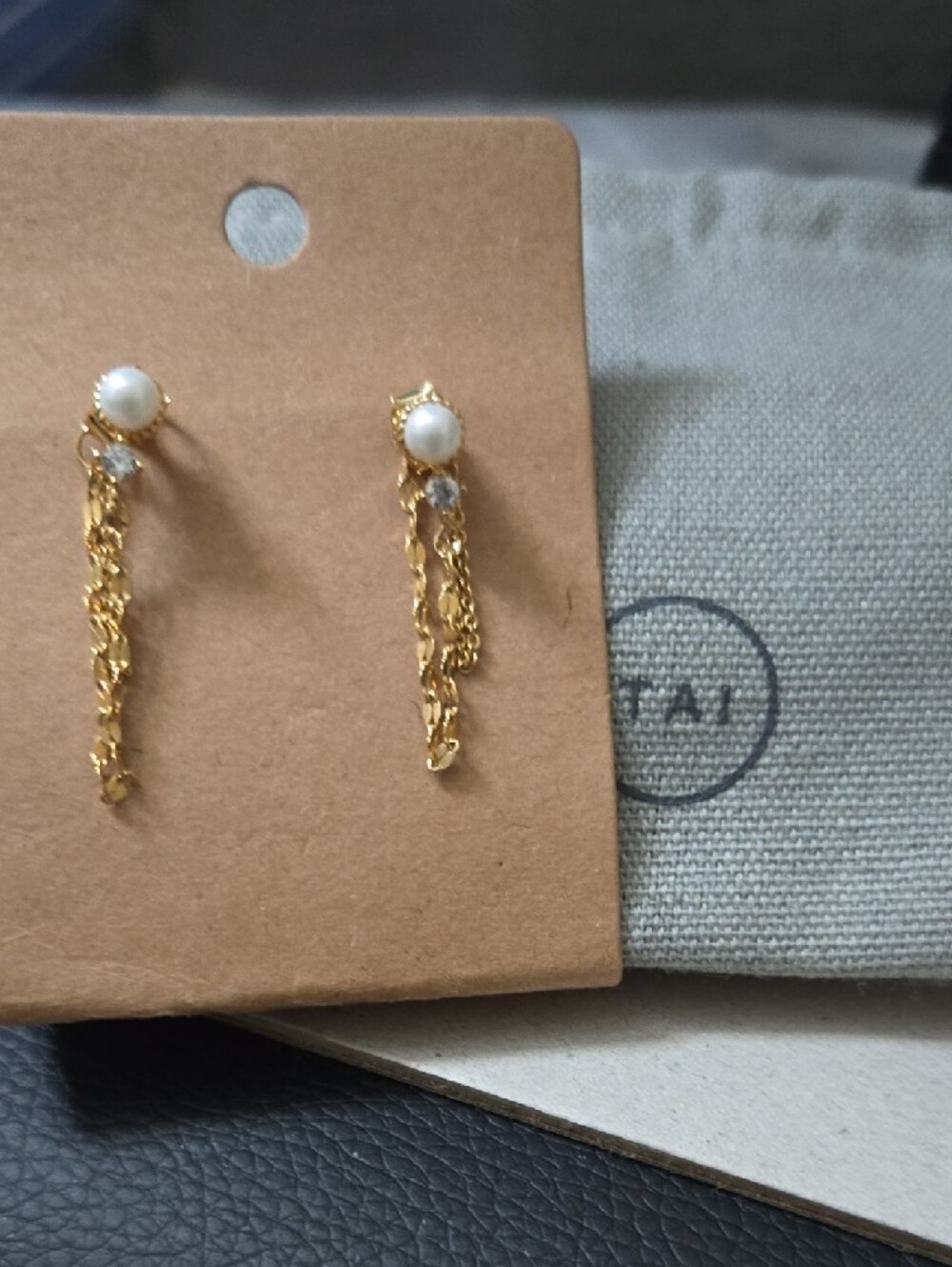 Tai Gold-Tone Pearl Drop Earrings with Crystal Accent
